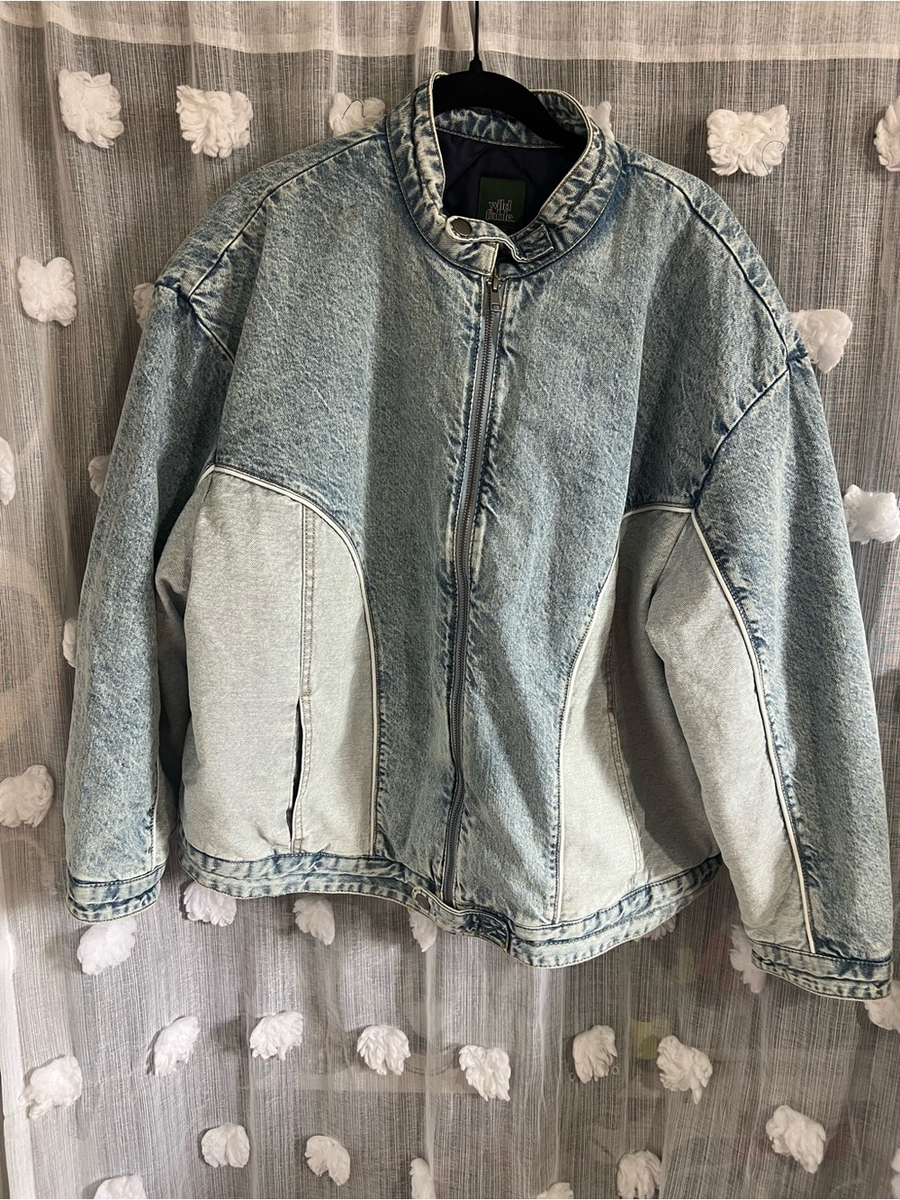 Wild fable Light Wash Two-Tone Denim  bomber Jacket